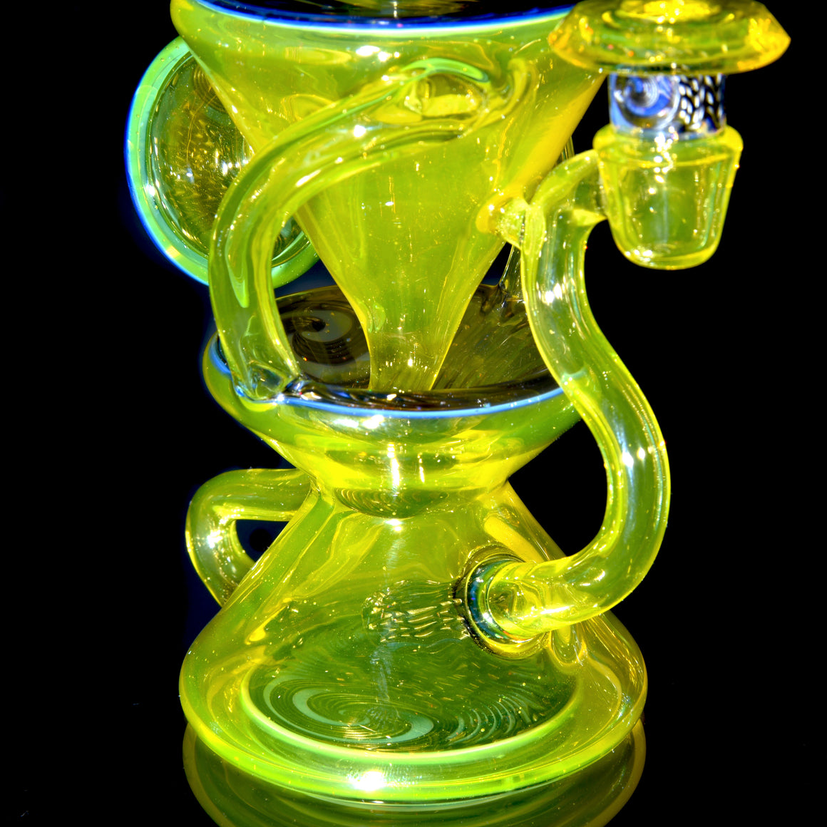 Faceted Two & Through Double-uptake Floating Recycler - CFL Serum over Lemon Drop/Crushed Opal Electrum Linework - 10mm Female