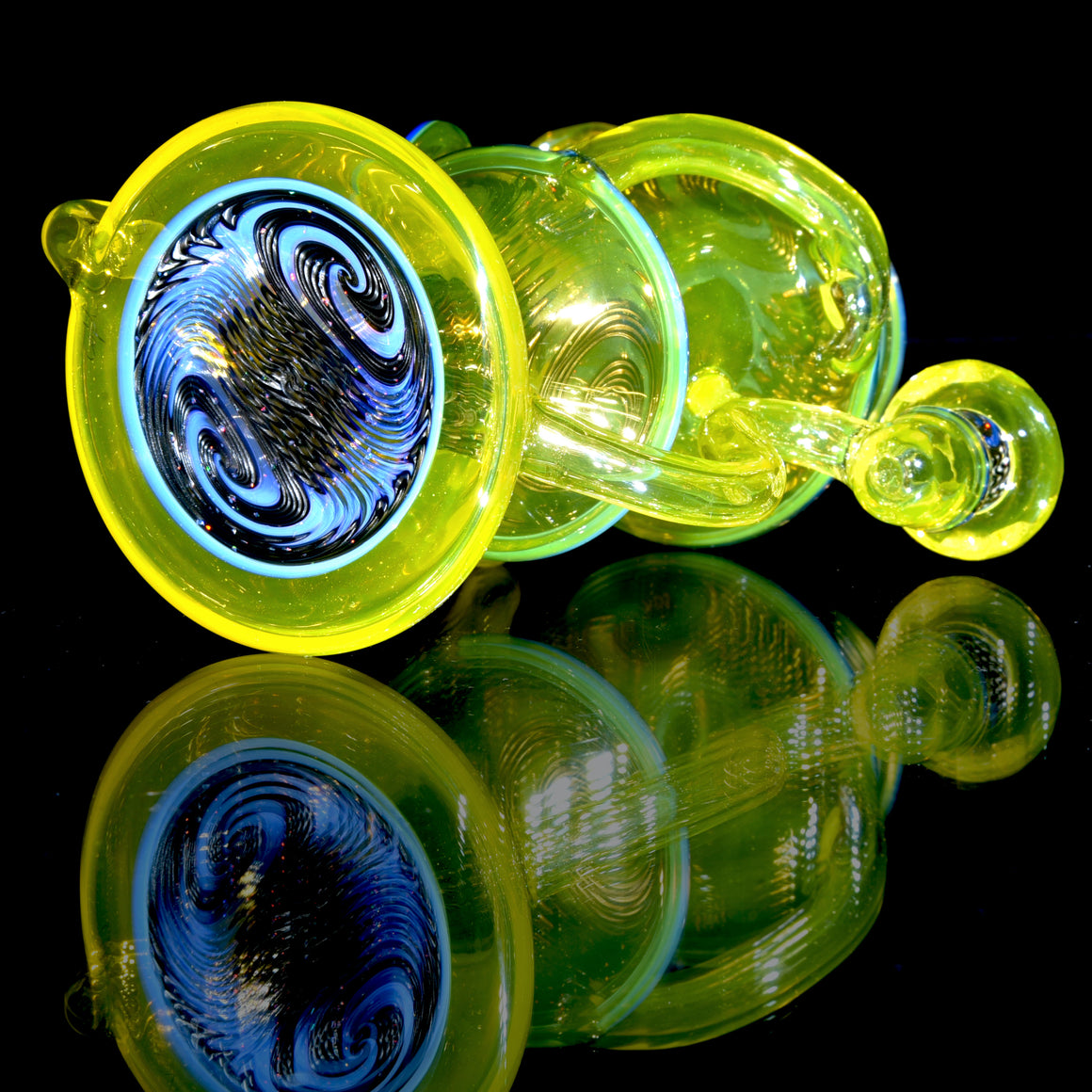 Faceted Two & Through Double-uptake Floating Recycler - CFL Serum over Lemon Drop/Crushed Opal Electrum Linework - 10mm Female