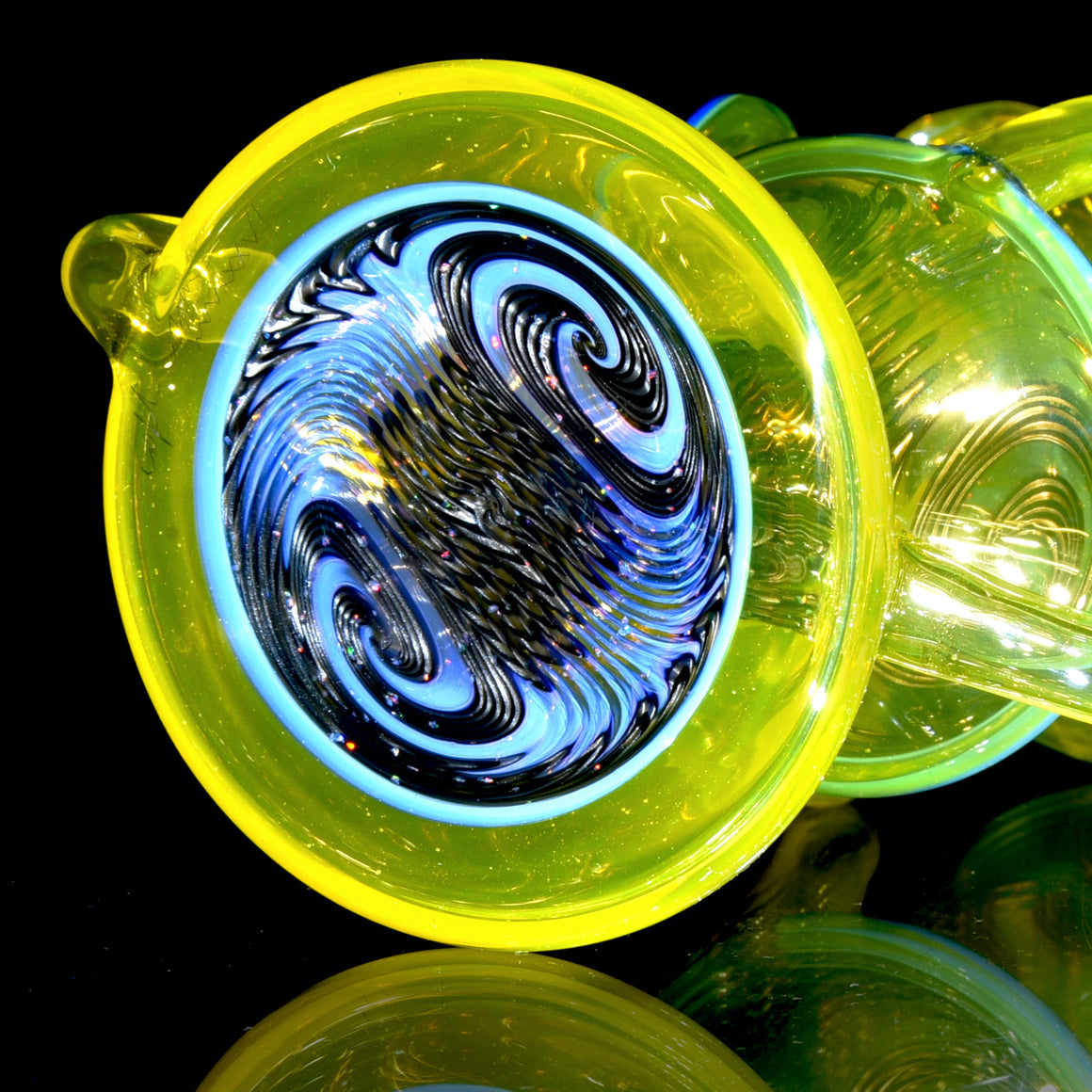 Faceted Two & Through Double-uptake Floating Recycler - CFL Serum over Lemon Drop/Crushed Opal Electrum Linework - 10mm Female