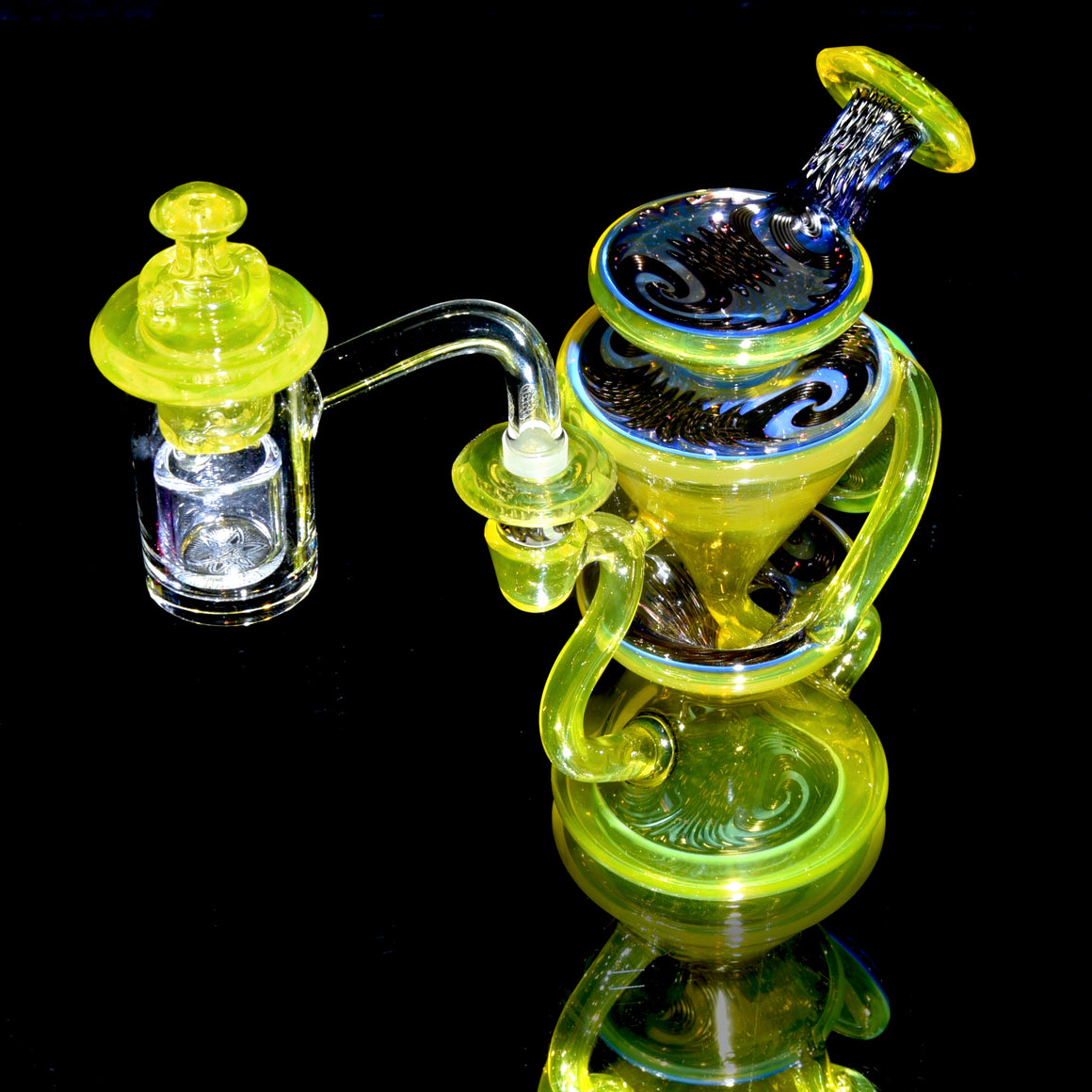 Faceted Two & Through Double-uptake Floating Recycler - CFL Serum over Lemon Drop/Crushed Opal Electrum Linework - 10mm Female