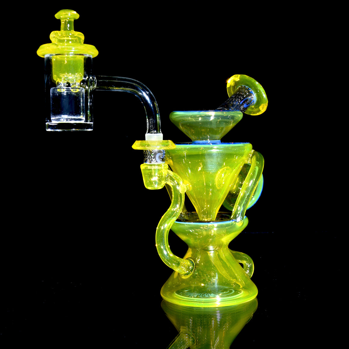 Faceted Two & Through Double-uptake Floating Recycler - CFL Serum over Lemon Drop/Crushed Opal Electrum Linework - 10mm Female