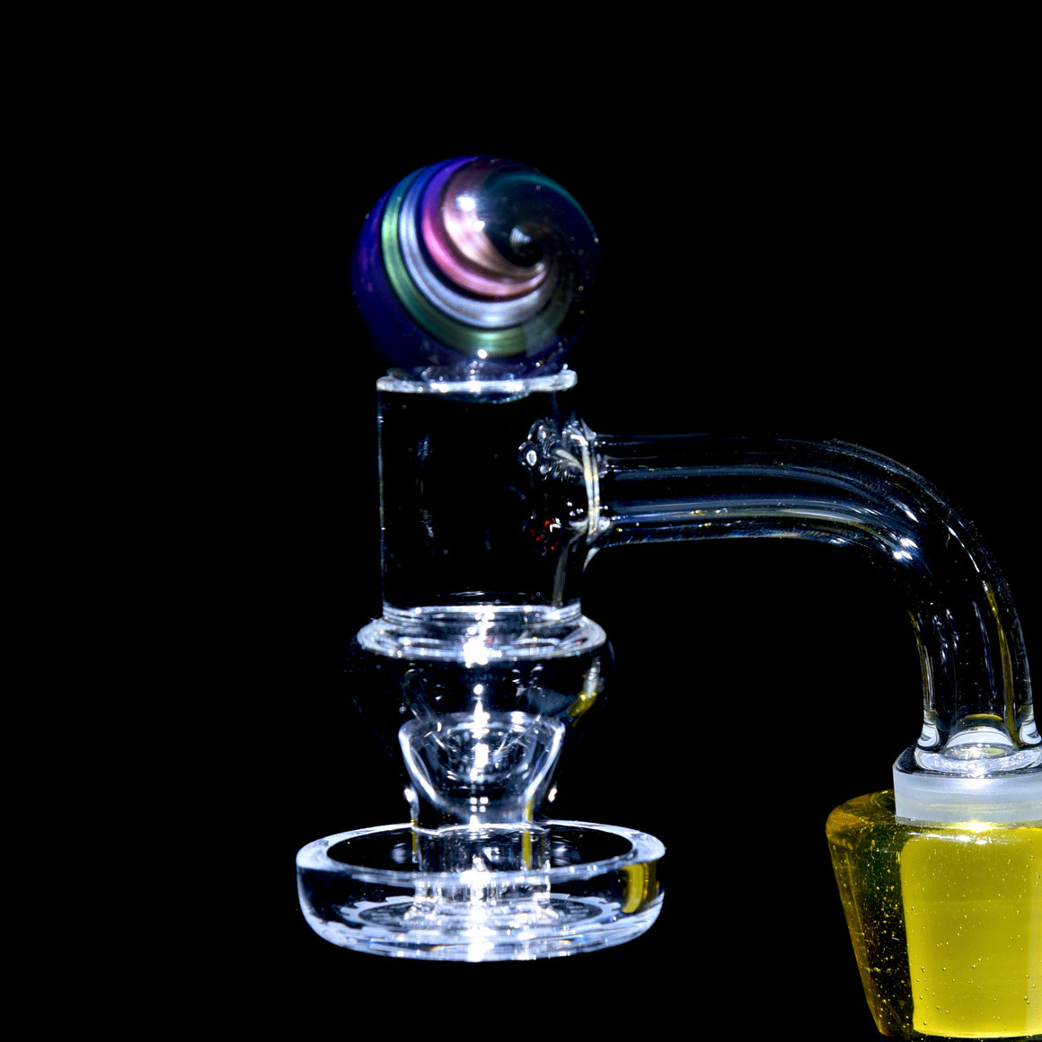 Rainbow Fume over Electrum Swirl Topper/Valve Marble - 20mm Diameter