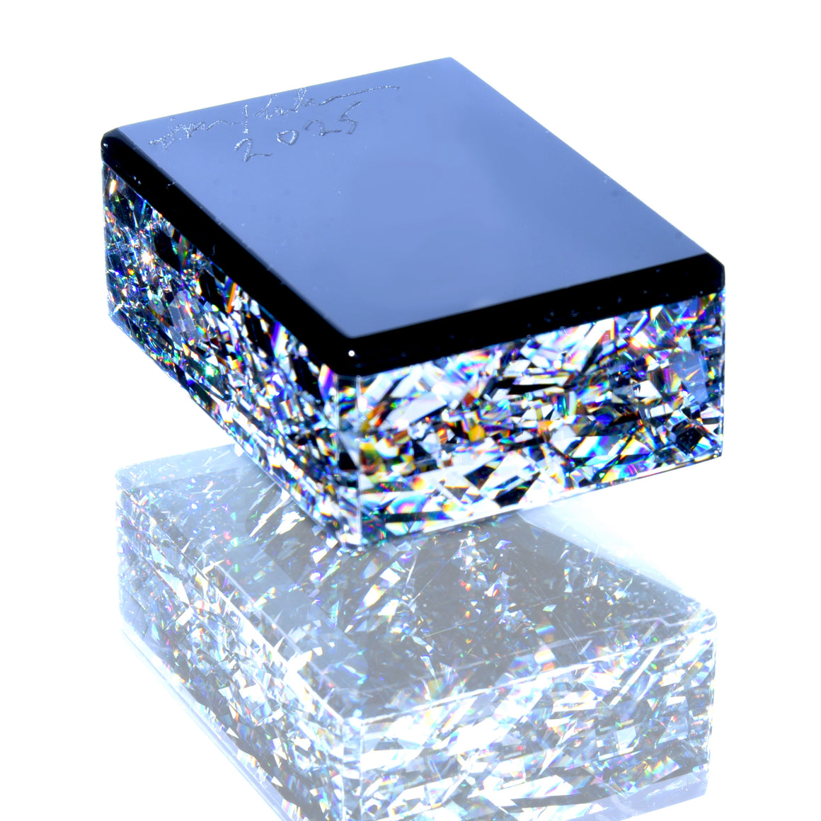 Coldworked Gemstone Paperweight w/ Jet Black Backing