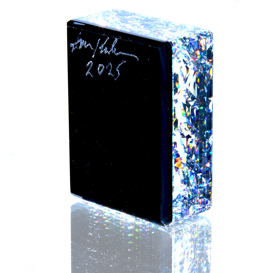 Coldworked Gemstone Paperweight w/ Jet Black Backing
