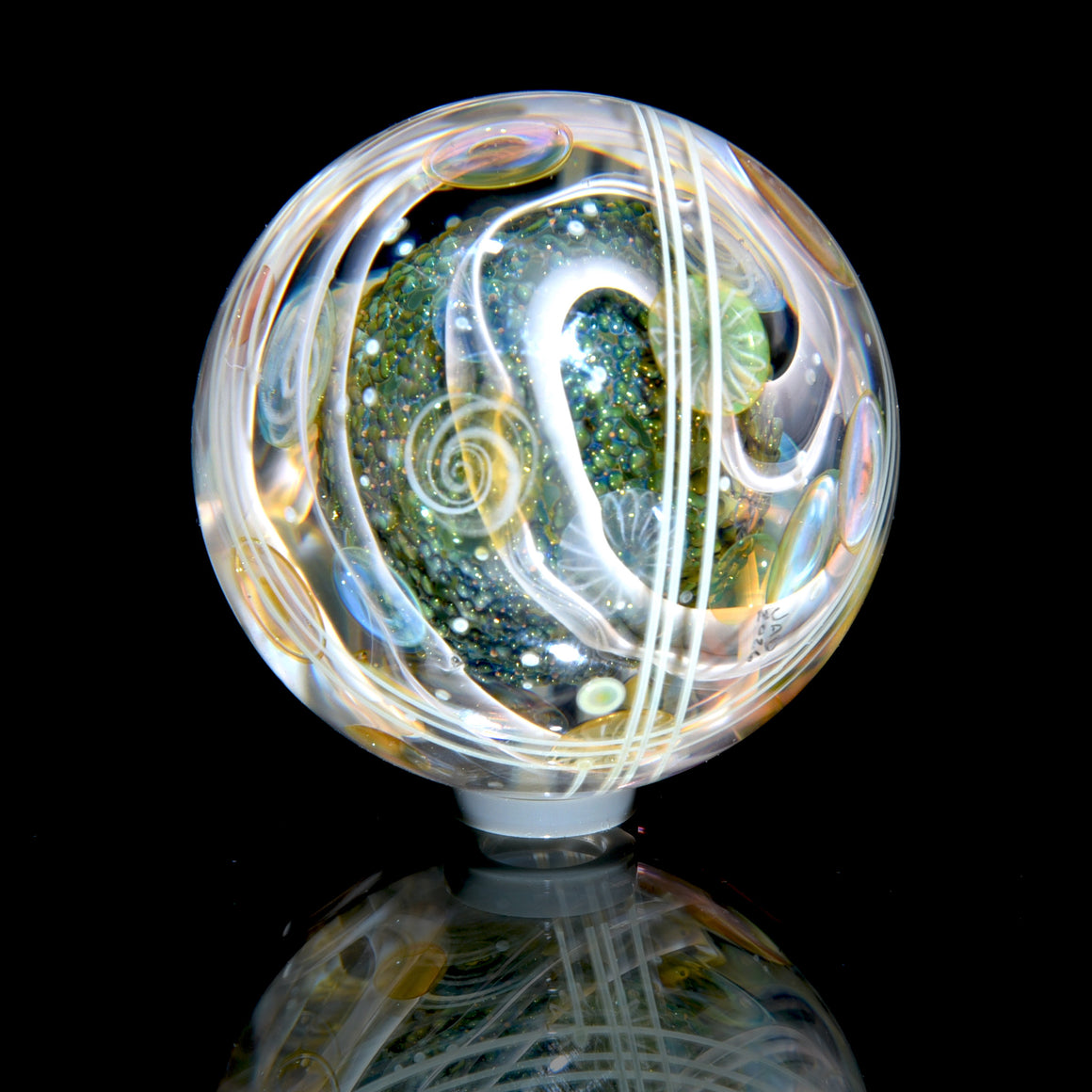 1.436” Marble - Multilayer Millie Swirls/Fume Metallic Core/Silver Swirl Tech