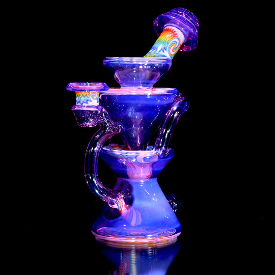 Faceted Two & Through Double-uptake Floating Recycler - Royal Jelly/Crushed Opal Rainbow Linework - 10mm Female