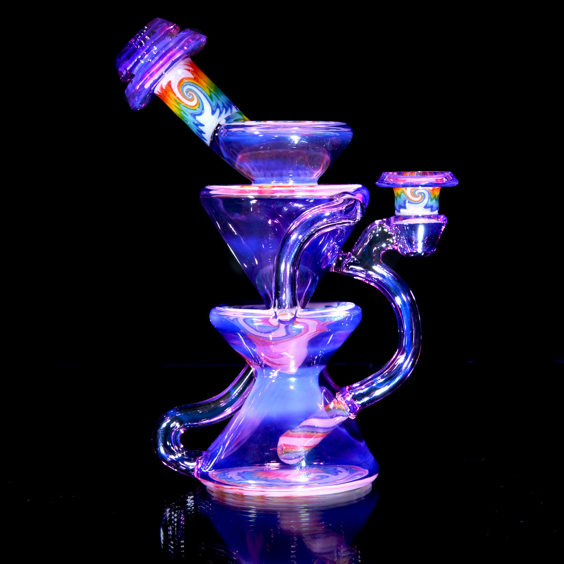 Faceted Two & Through Double-uptake Floating Recycler - Royal Jelly/Crushed Opal Rainbow Linework - 10mm Female