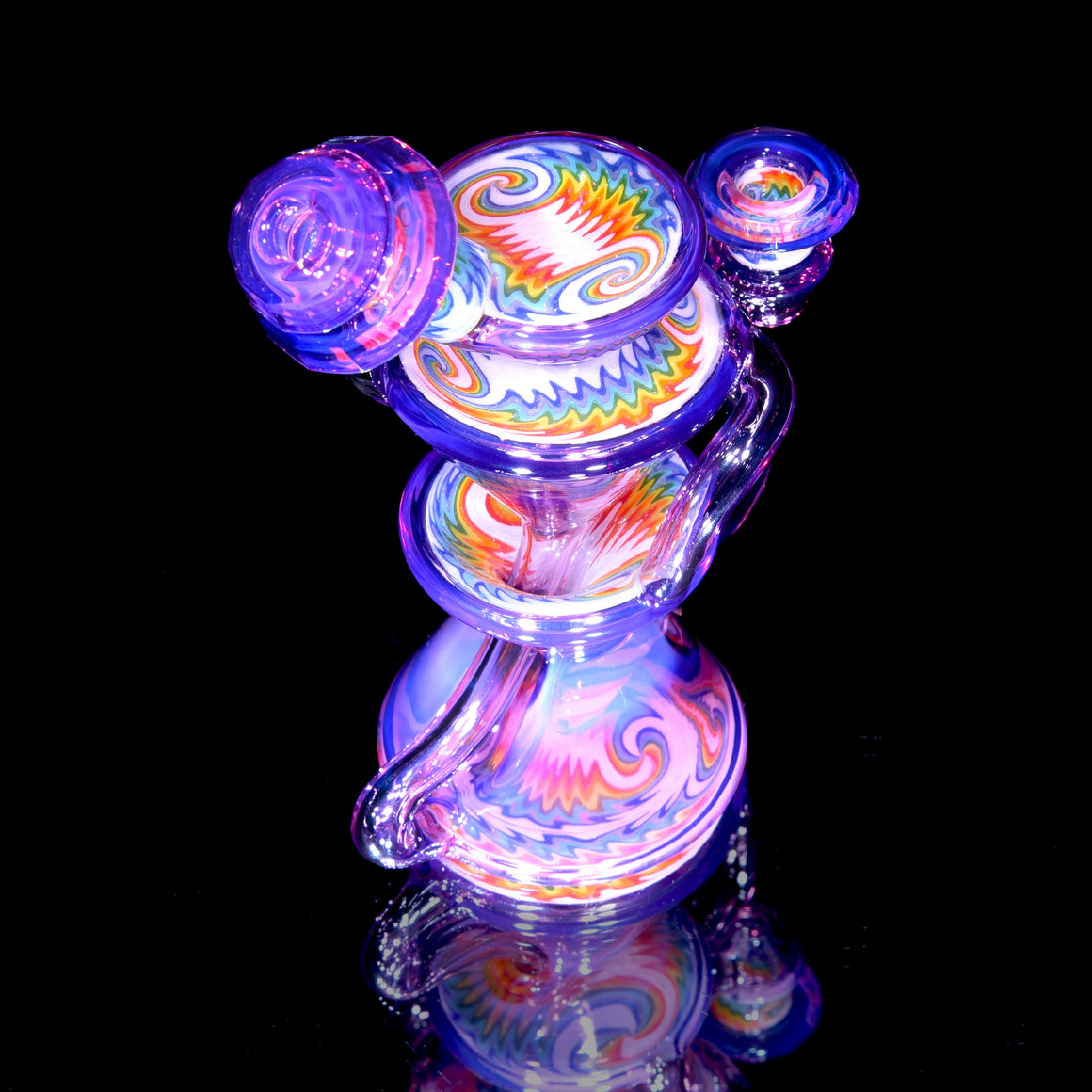 Faceted Two & Through Double-uptake Floating Recycler - Royal Jelly/Crushed Opal Rainbow Linework - 10mm Female
