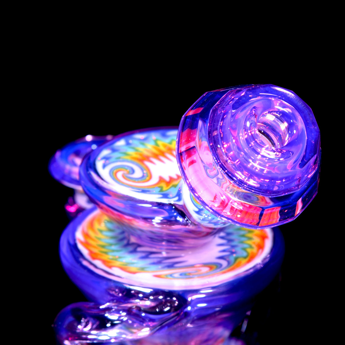Faceted Two & Through Double-uptake Floating Recycler - Royal Jelly/Crushed Opal Rainbow Linework - 10mm Female