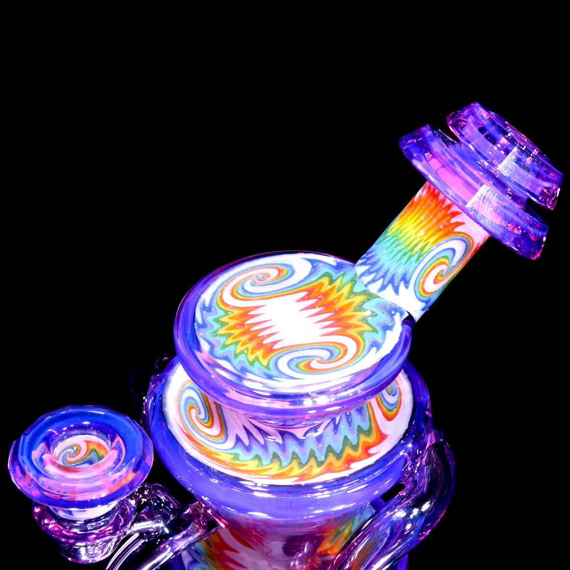 Faceted Two & Through Double-uptake Floating Recycler - Royal Jelly/Crushed Opal Rainbow Linework - 10mm Female