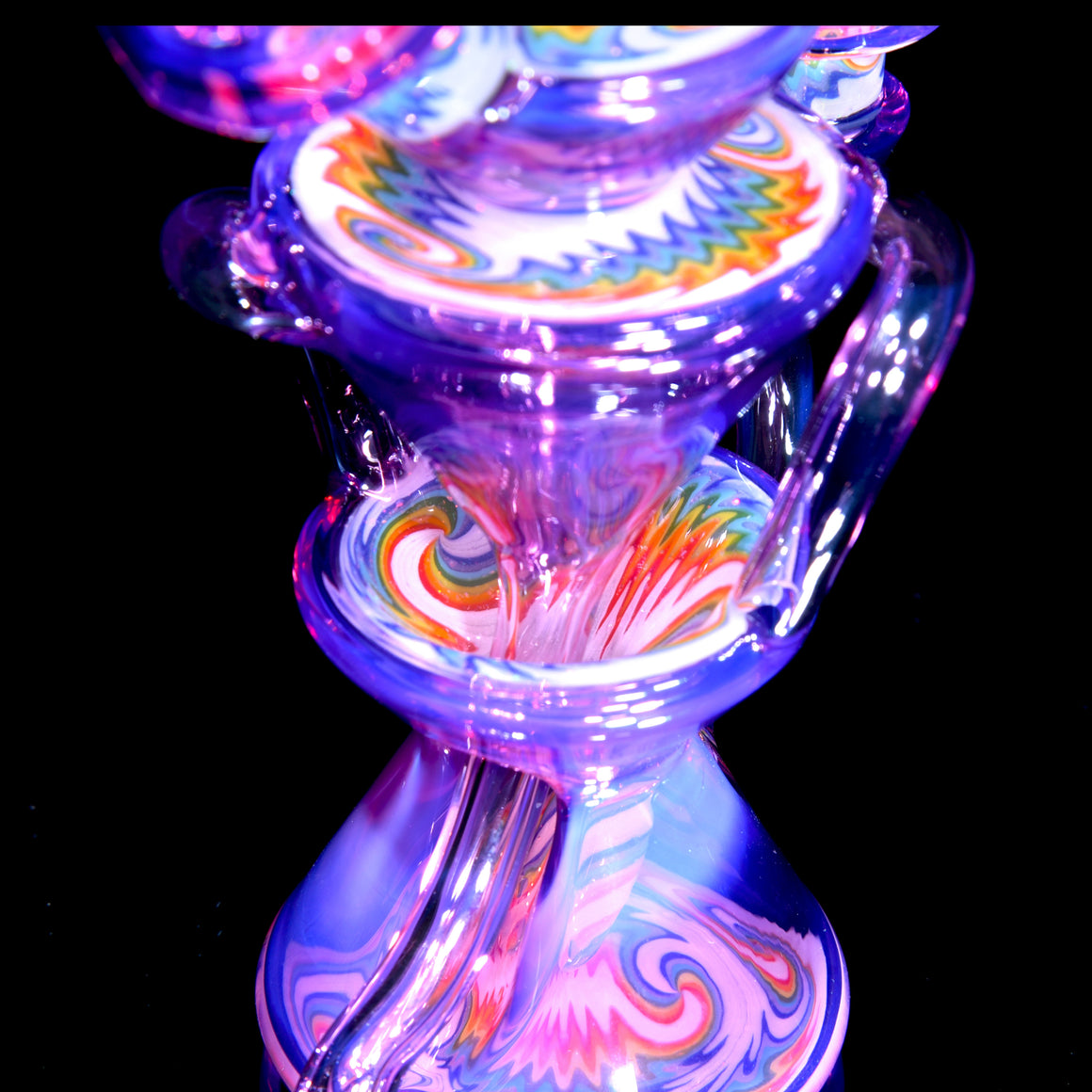 Faceted Two & Through Double-uptake Floating Recycler - Royal Jelly/Crushed Opal Rainbow Linework - 10mm Female