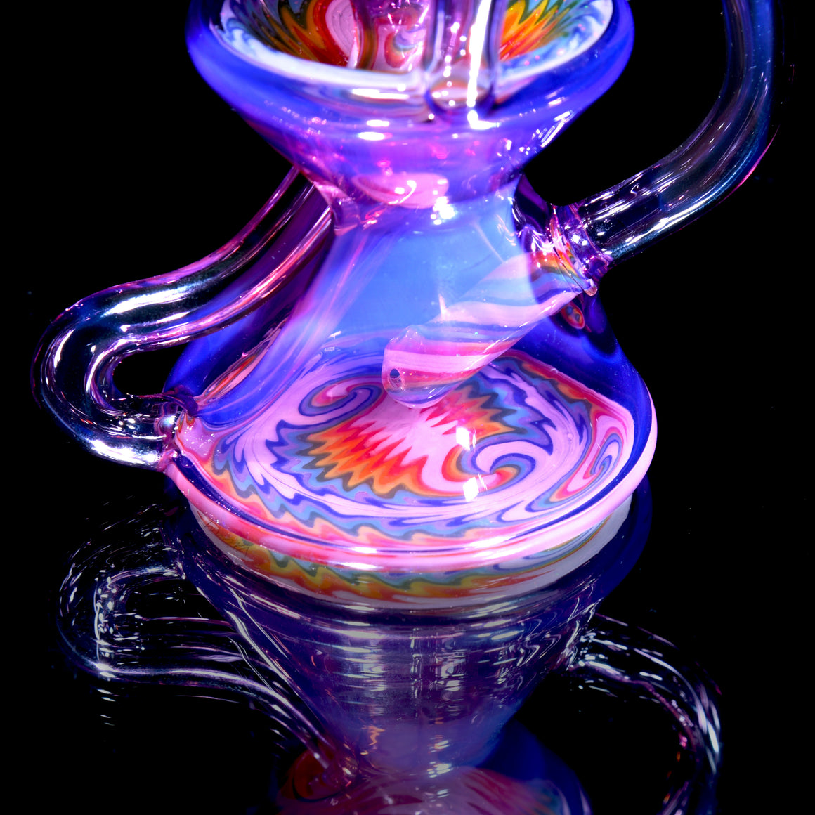 Faceted Two & Through Double-uptake Floating Recycler - Royal Jelly/Crushed Opal Rainbow Linework - 10mm Female