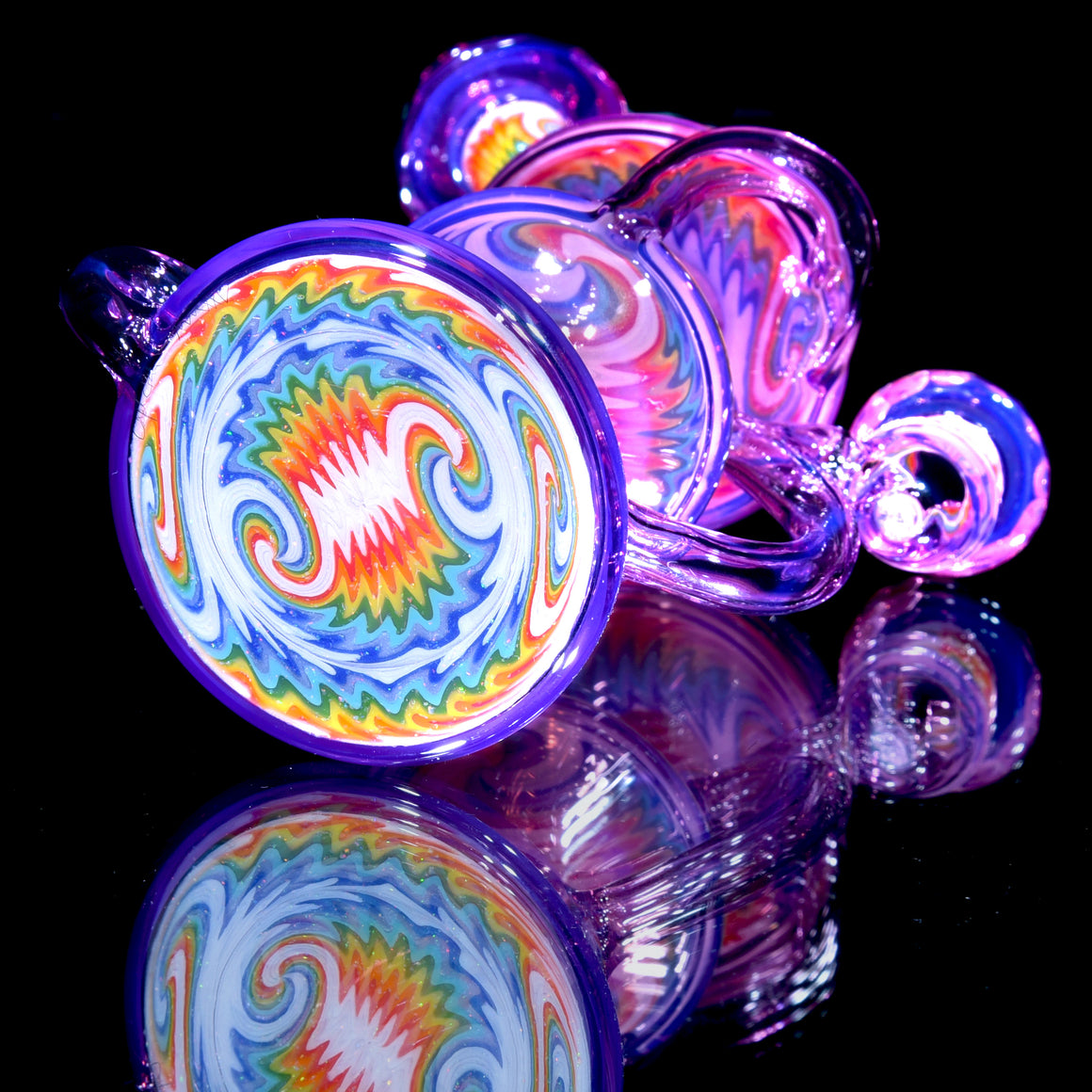 Faceted Two & Through Double-uptake Floating Recycler - Royal Jelly/Crushed Opal Rainbow Linework - 10mm Female