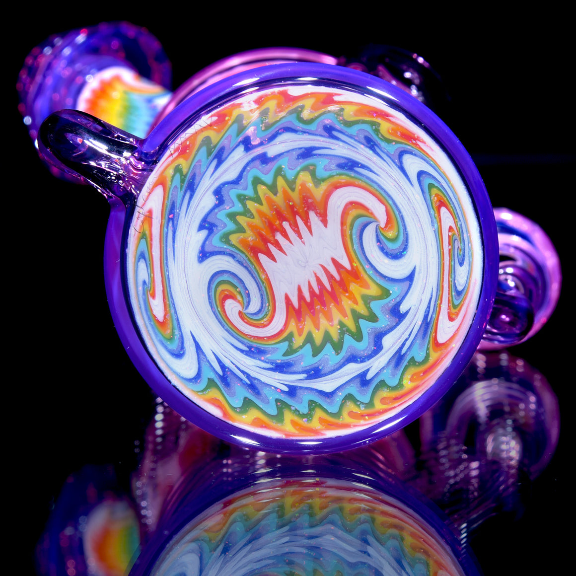 Faceted Two & Through Double-uptake Floating Recycler - Royal Jelly/Crushed Opal Rainbow Linework - 10mm Female
