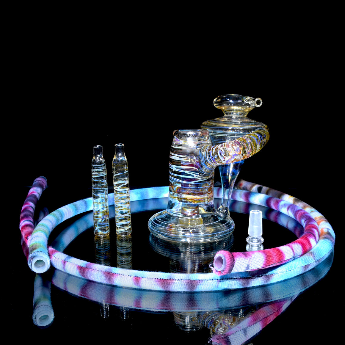 "Antaryatric" Tie Dye Twokah Recycler - Mai Tai w/ UV Millie Perc - 14mm Female w/ 10mm Adapter