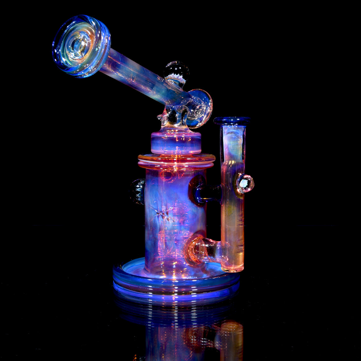 24K Gold Fumed & Carved Mini Sidecar Incycler #1 - Cobalt - 10mm Female