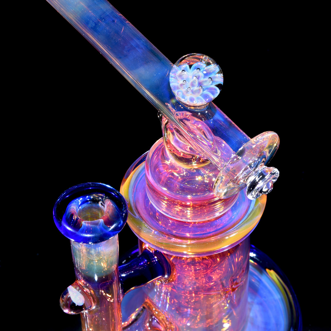 24K Gold Fumed & Carved Mini Sidecar Incycler #1 - Cobalt - 10mm Female