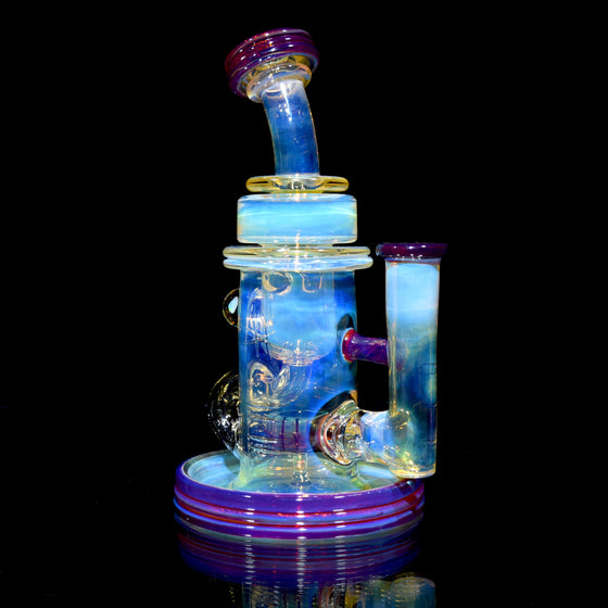 Fumed & Carved Klein Recycler w/ Gridded & Colored Perc - Amber Purple - 14mm Female