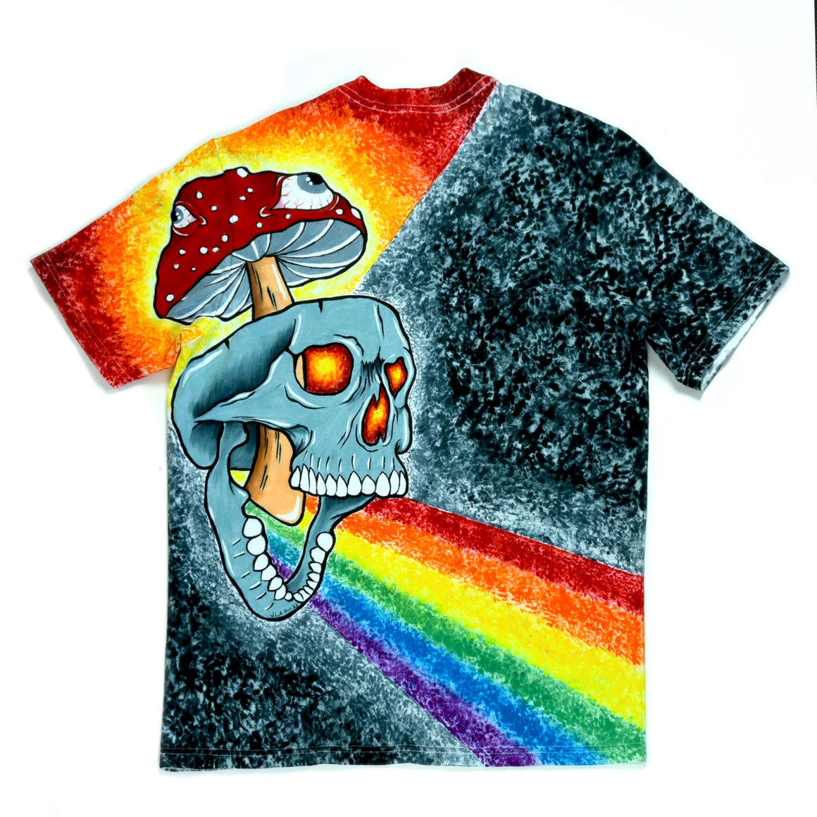 XL - Hand-painted and Dyed T-Shirt - Rainbow Mushroom Head
