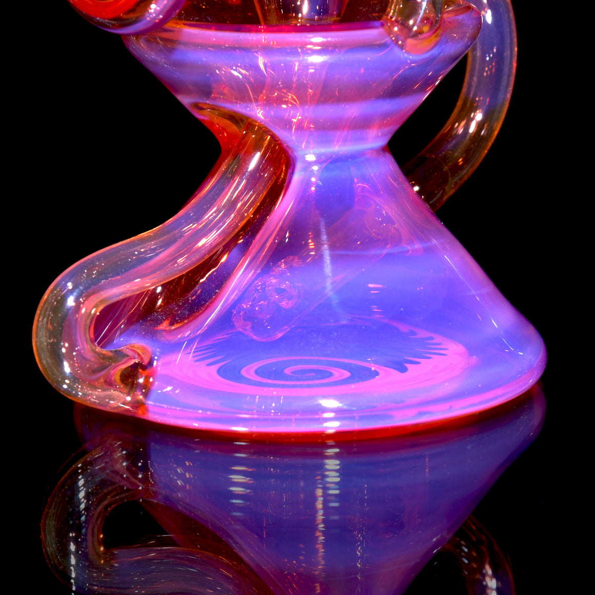 Faceted Two & Through Double-uptake Floating Recycler - Telemagenta over Lemon Drop/Steel Wool Aqua Linework - 10mm Female