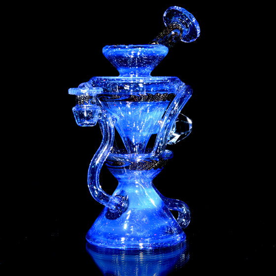 Faceted Two & Through Double-uptake Floating Recycler - Crushed Opal Blurple/Electrum Linework - 10mm Female