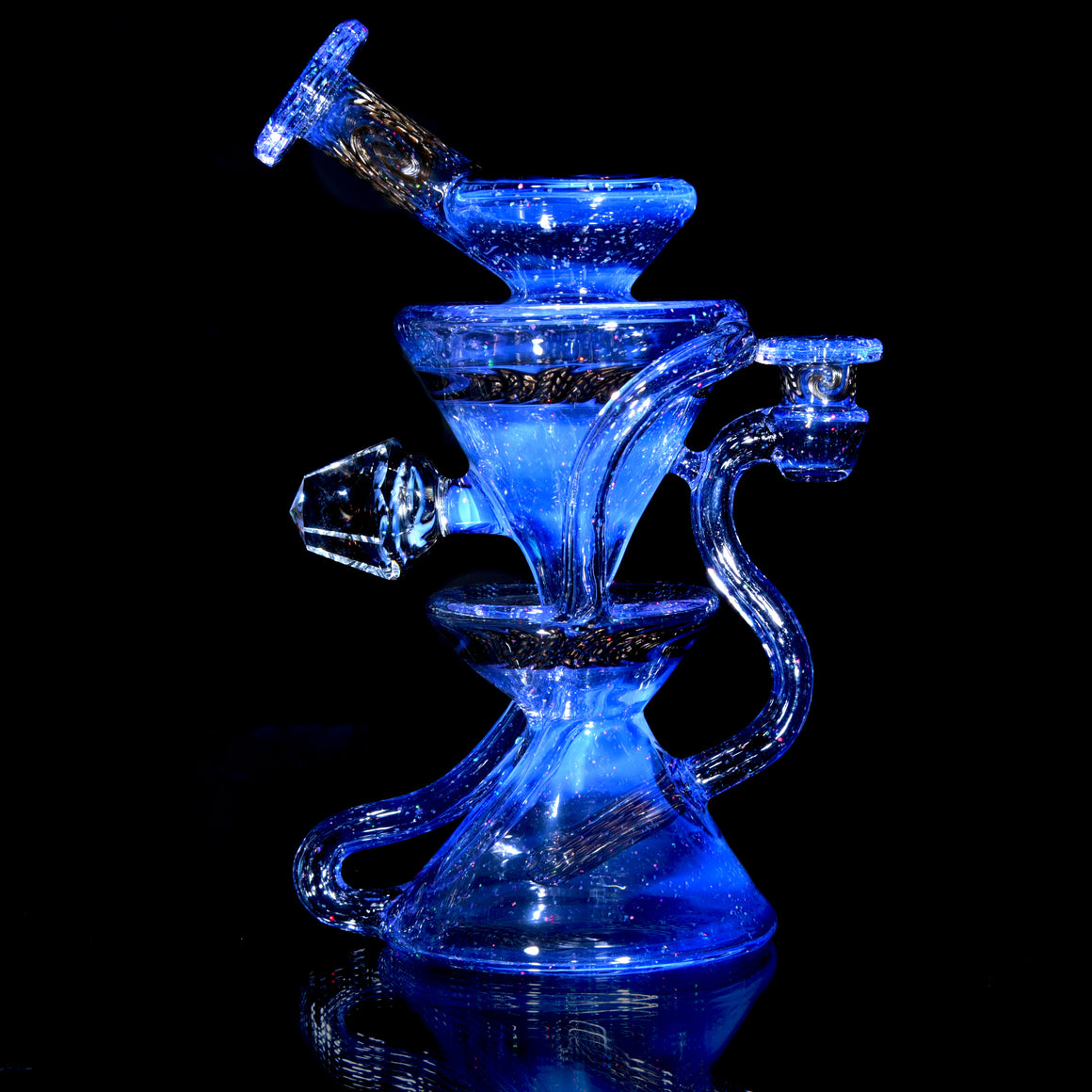 Faceted Two & Through Double-uptake Floating Recycler - Crushed Opal Blurple/Electrum Linework - 10mm Female