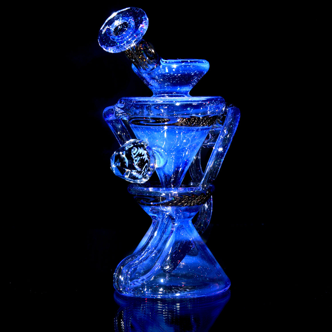 Faceted Two & Through Double-uptake Floating Recycler - Crushed Opal Blurple/Electrum Linework - 10mm Female