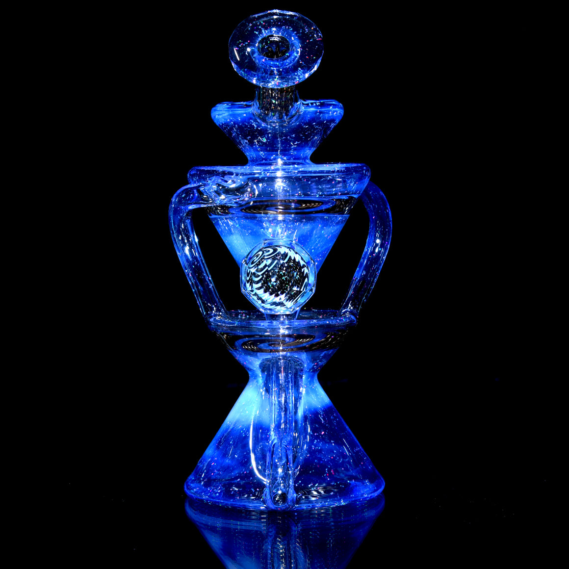 Faceted Two & Through Double-uptake Floating Recycler - Crushed Opal Blurple/Electrum Linework - 10mm Female
