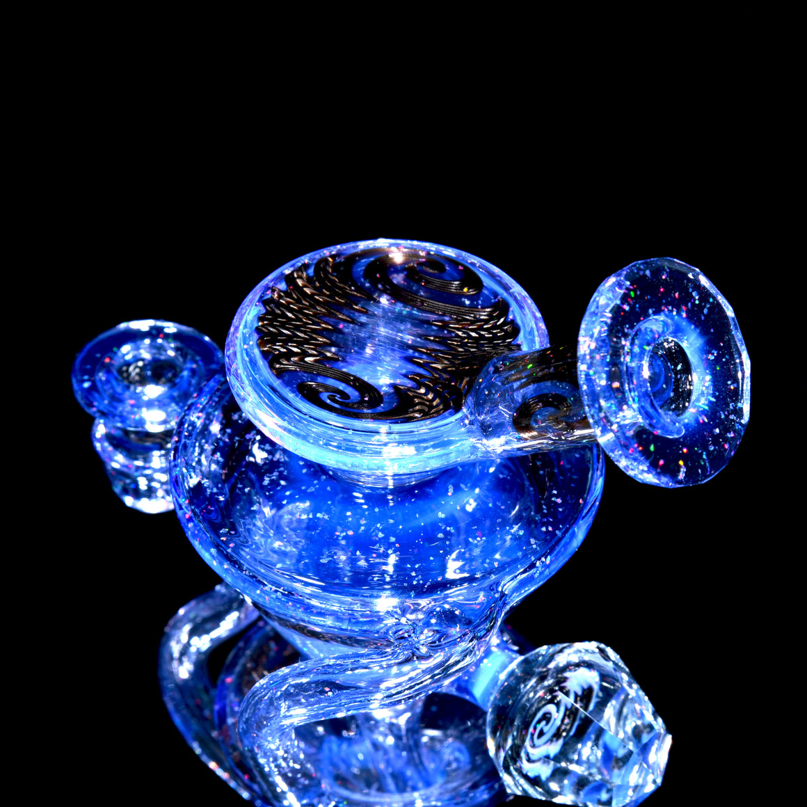 Faceted Two & Through Double-uptake Floating Recycler - Crushed Opal Blurple/Electrum Linework - 10mm Female