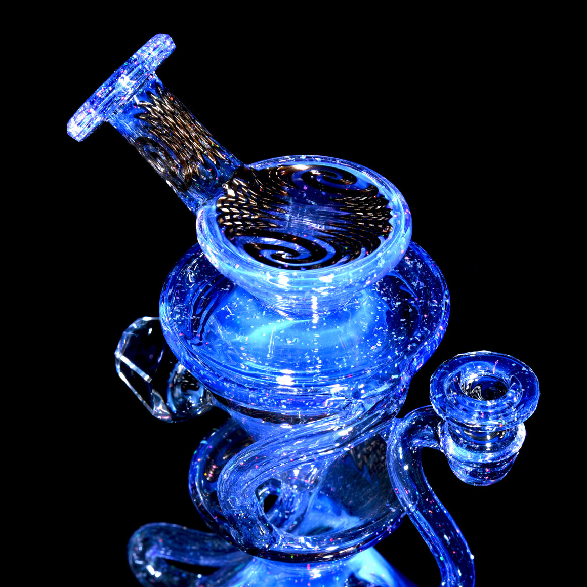Faceted Two & Through Double-uptake Floating Recycler - Crushed Opal Blurple/Electrum Linework - 10mm Female