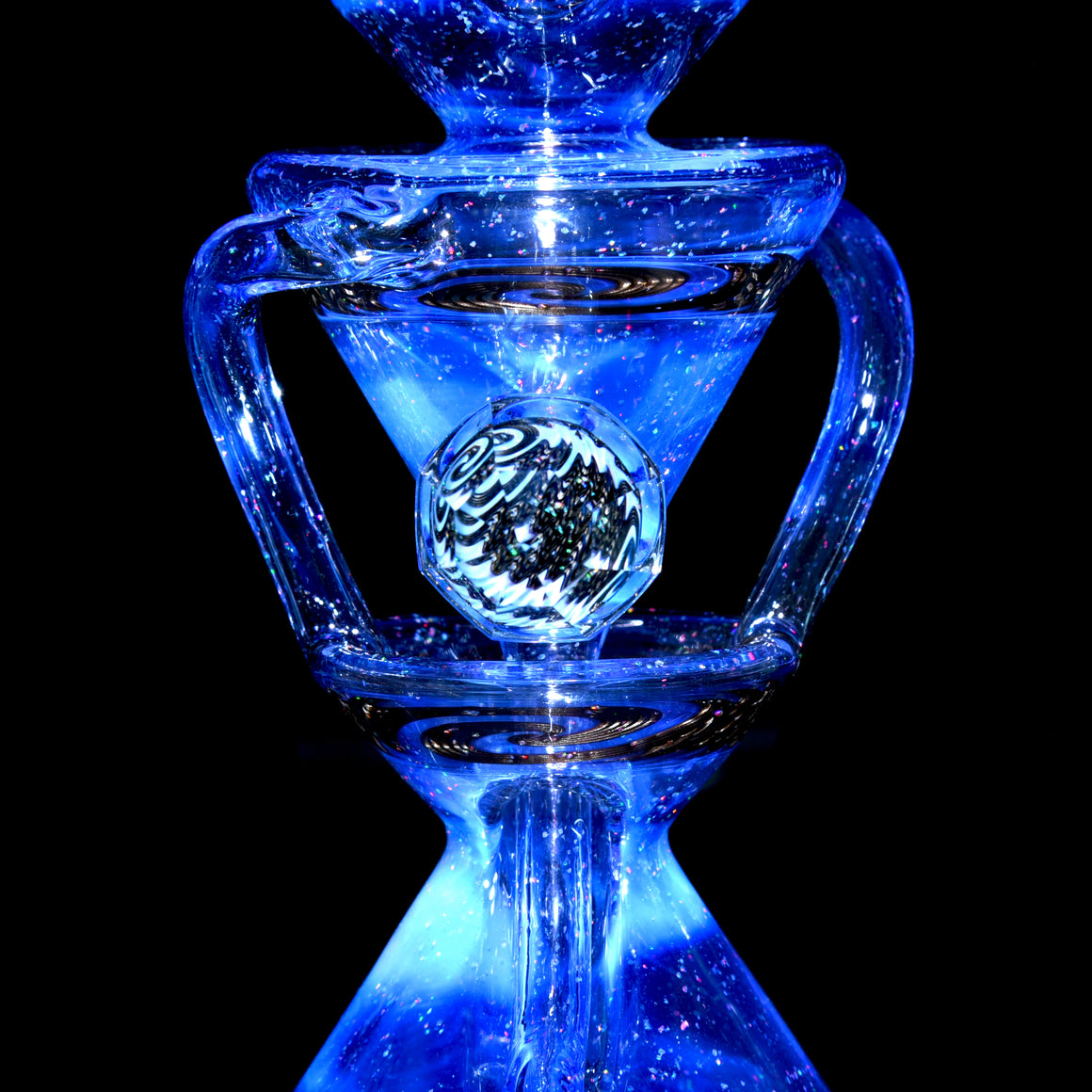 Faceted Two & Through Double-uptake Floating Recycler - Crushed Opal Blurple/Electrum Linework - 10mm Female