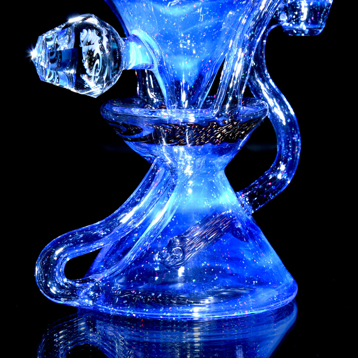 Faceted Two & Through Double-uptake Floating Recycler - Crushed Opal Blurple/Electrum Linework - 10mm Female