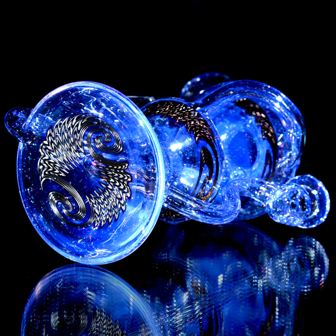 Faceted Two & Through Double-uptake Floating Recycler - Crushed Opal Blurple/Electrum Linework - 10mm Female