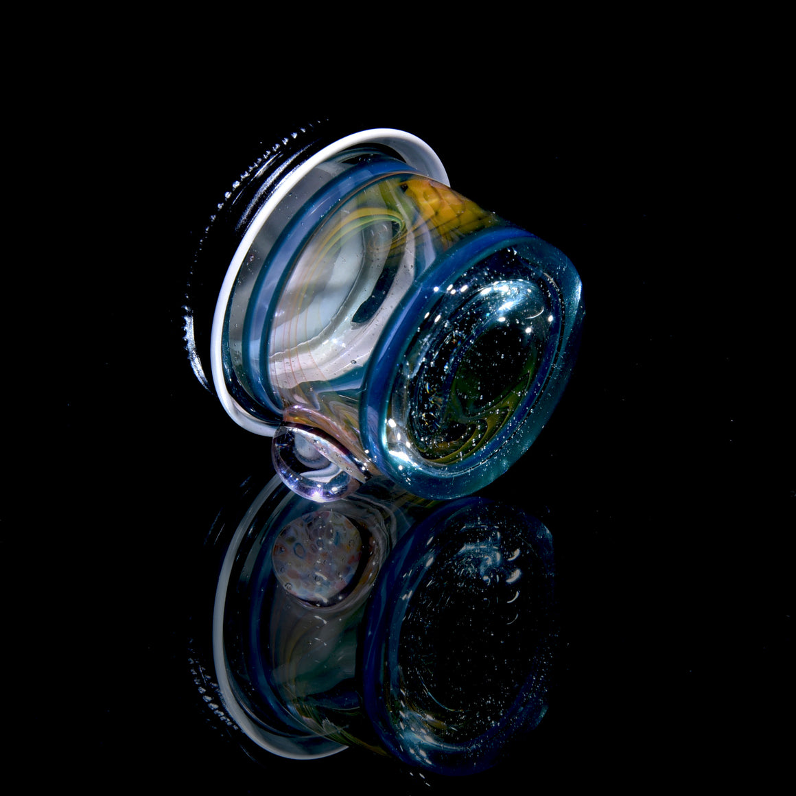 Lidded Airtight Baller Jar - Aqua/Blue/Raindrop Encalmo w/ Fume Swirl & Honeycomb Millie