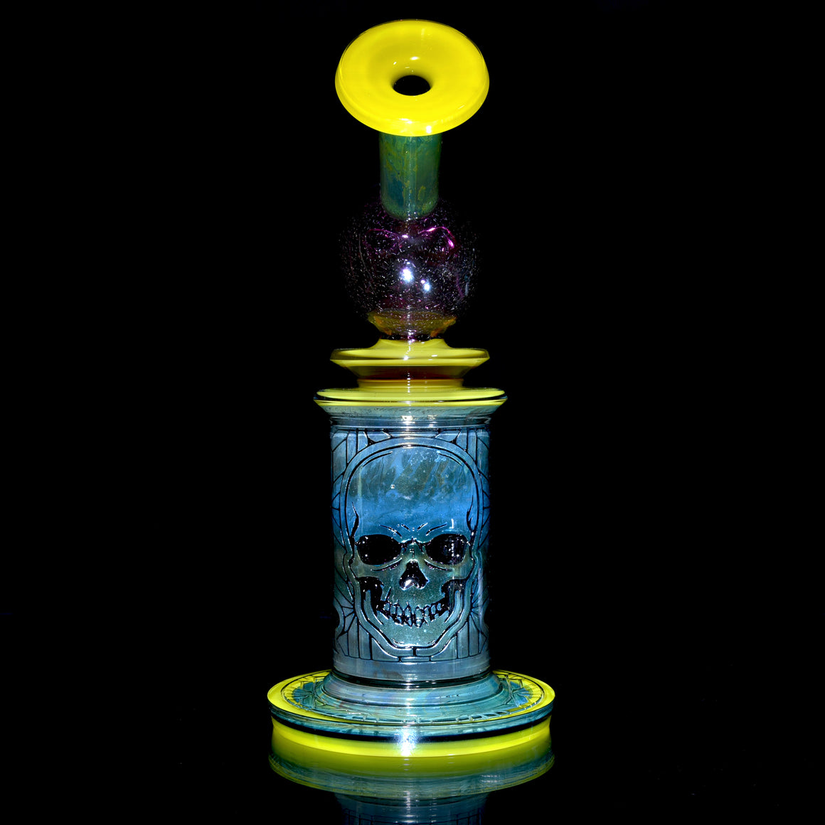 Custom Fully-worked Skull Elementum #1 - Dychroic Gold Amethyst/Roswell Gold/Fume - 10mm Female
