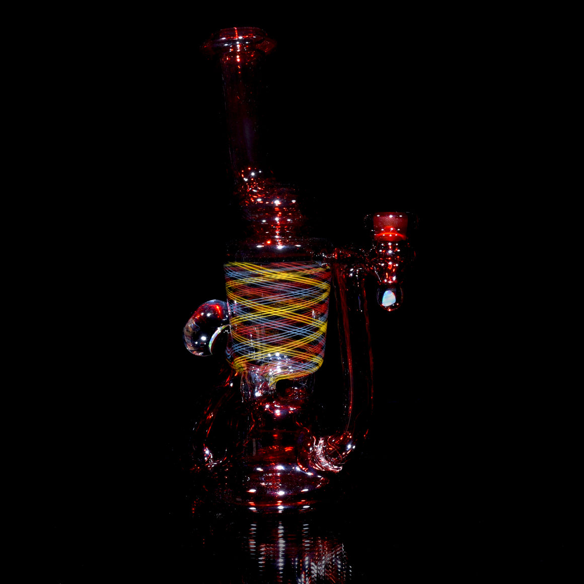 Fully-worked Blooper Recycler - Pomegranate/Rainbow Reti - 10mm Female