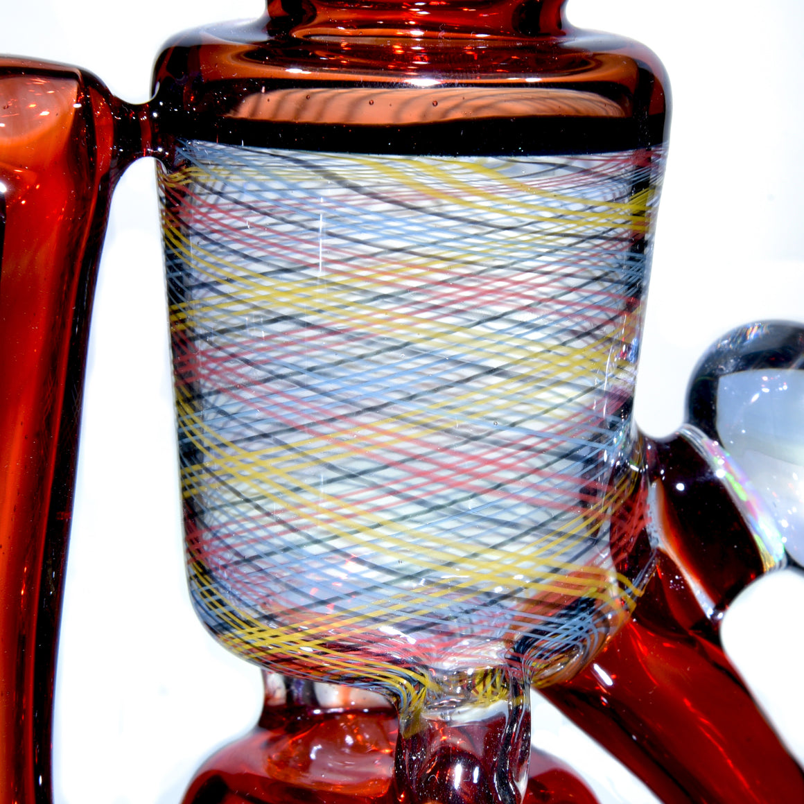 Fully-worked Blooper Recycler - Pomegranate/Rainbow Reti - 10mm Female