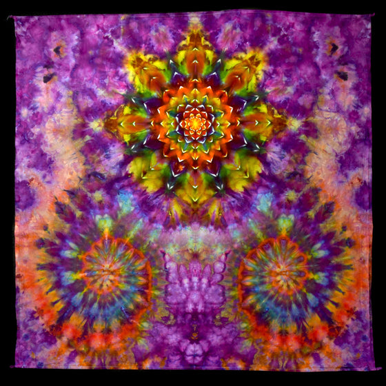 58" x 58" Tie Dye Tapestry - Purple Rainbow Mandala Super Combo