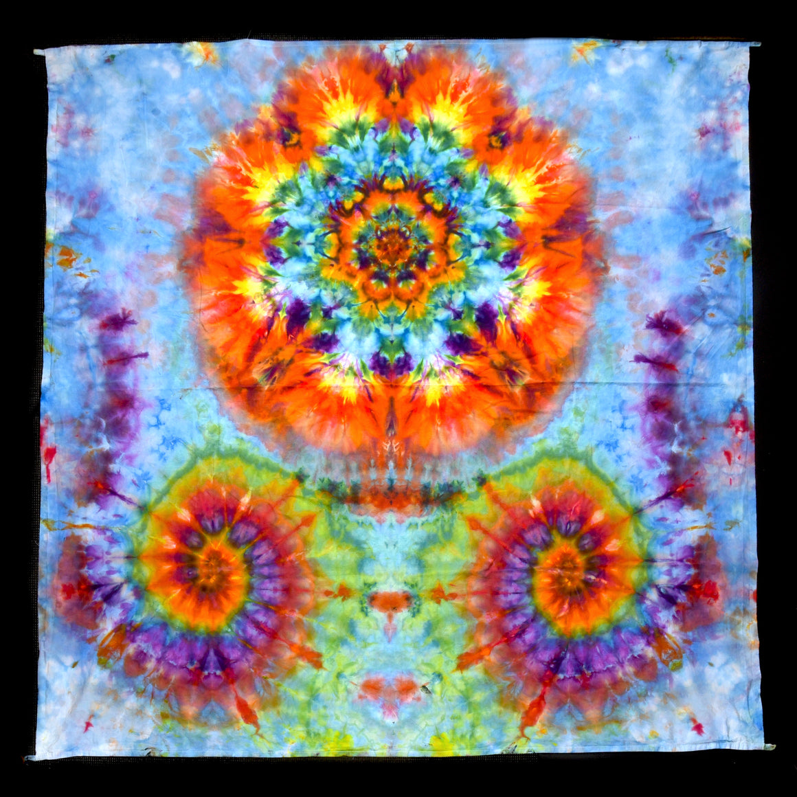 58" x 58" Tie Dye Tapestry - Sky Blue Psychedelic Rainbow Flower Super Combo