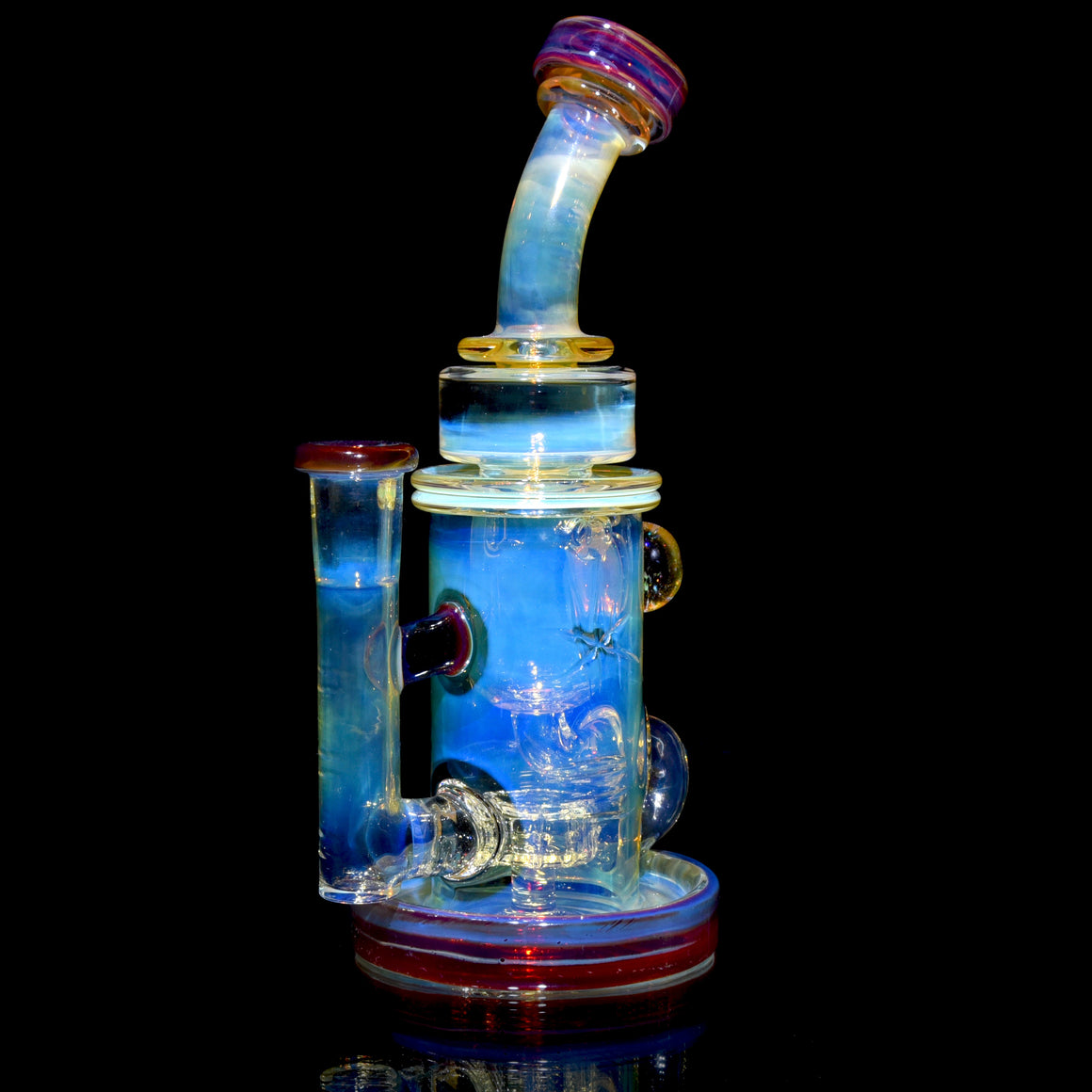 Fumed & Carved Klein Recycler w/ Gridded Perc - Amber Purple - 14mm Female