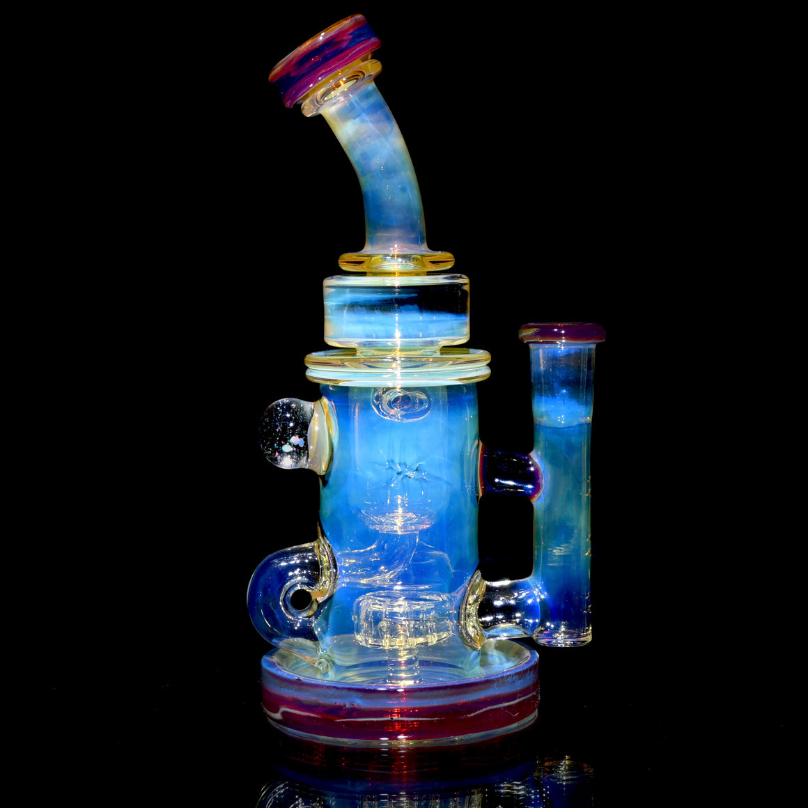 Fumed & Carved Klein Recycler w/ Gridded Perc - Amber Purple - 14mm Female