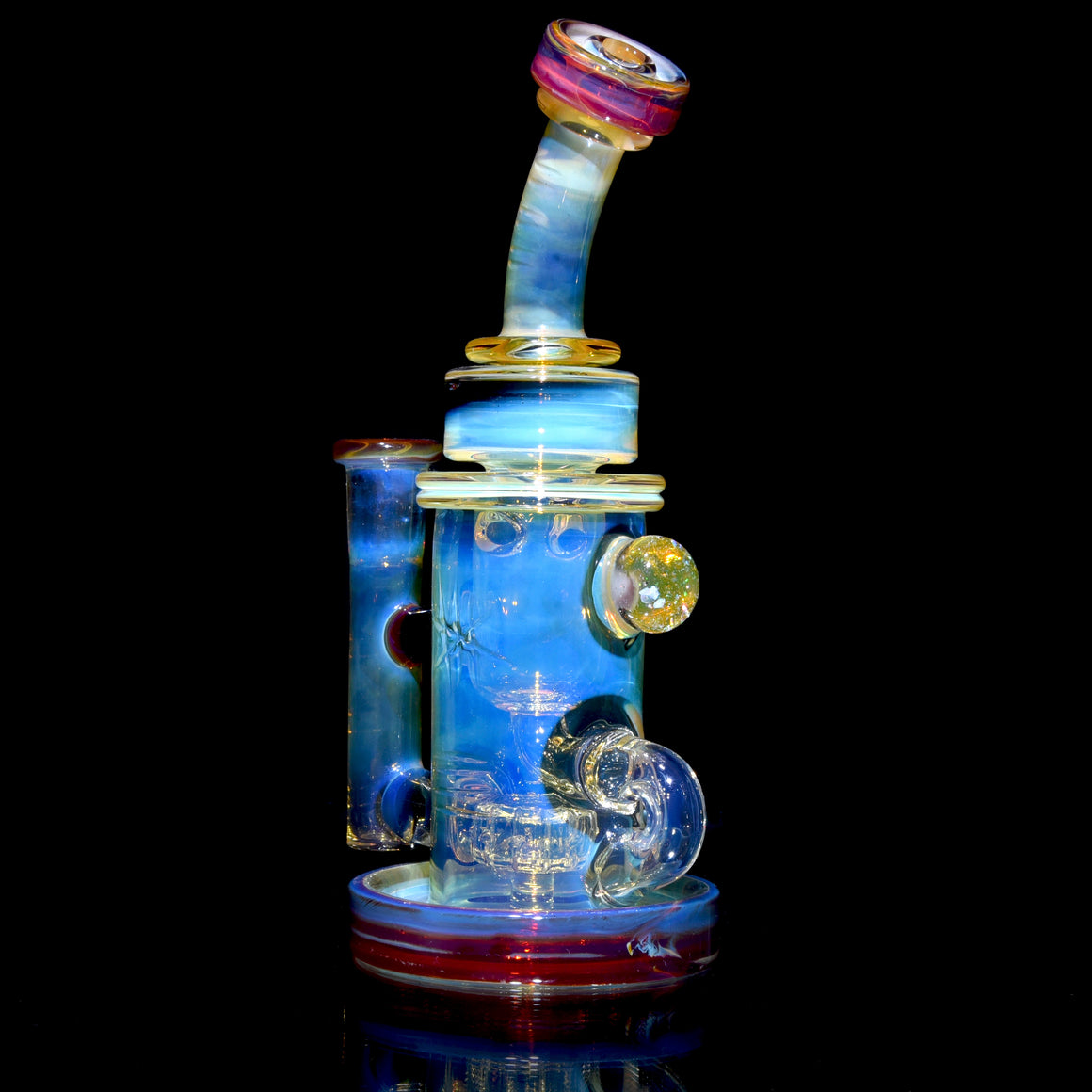 Fumed & Carved Klein Recycler w/ Gridded Perc - Amber Purple - 14mm Female