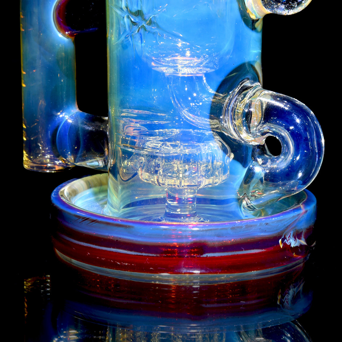 Fumed & Carved Klein Recycler w/ Gridded Perc - Amber Purple - 14mm Female