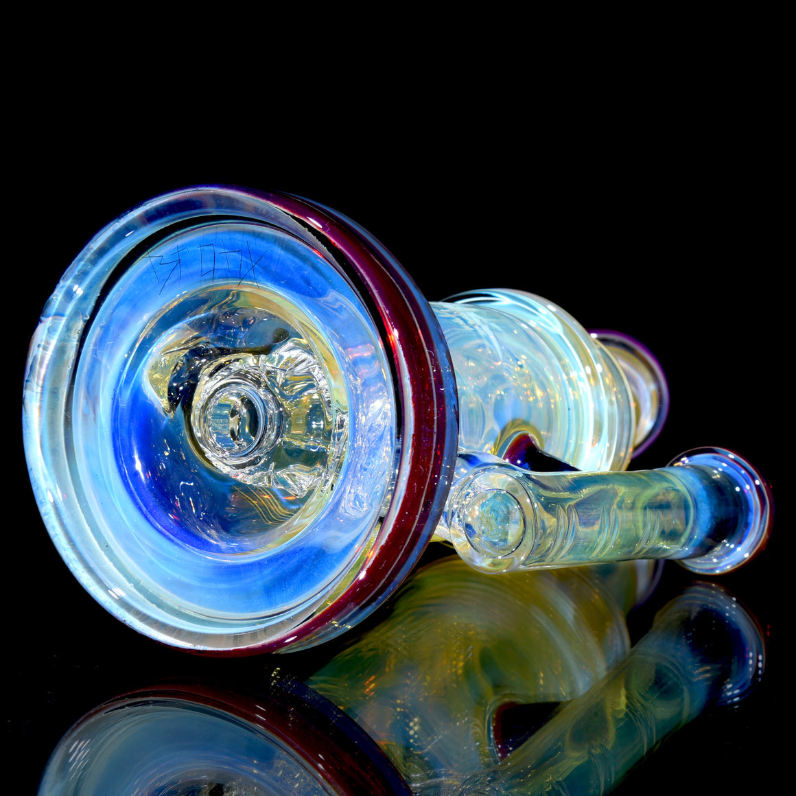 Fumed & Carved Klein Recycler w/ Gridded Perc - Amber Purple - 14mm Female