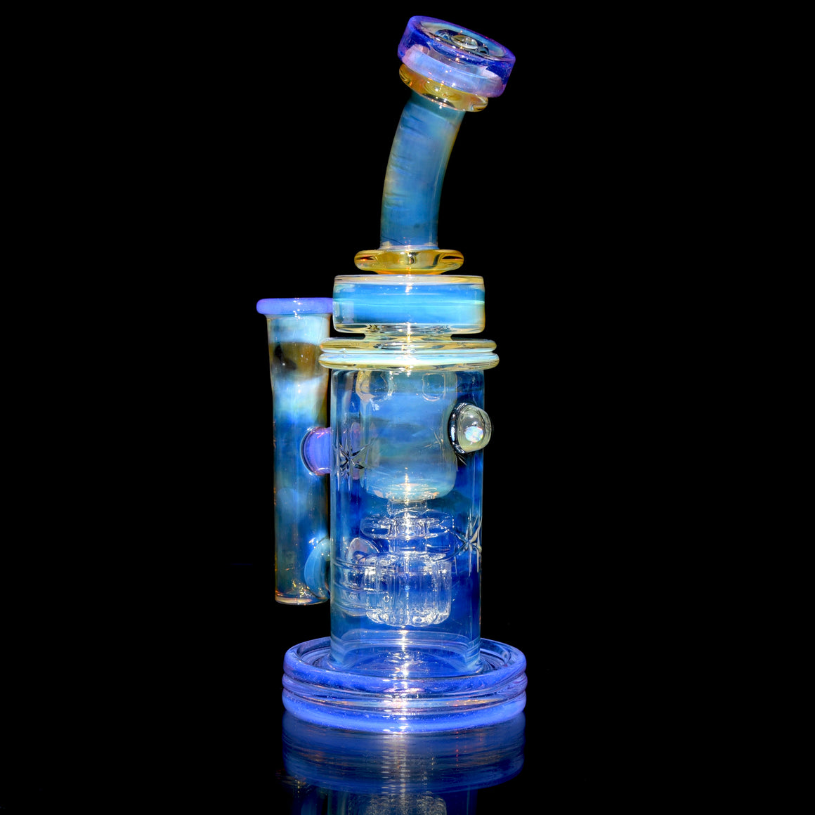 Fumed & Carved Incycler w/ Slitted Perc - Pink Slyme - 14mm Female