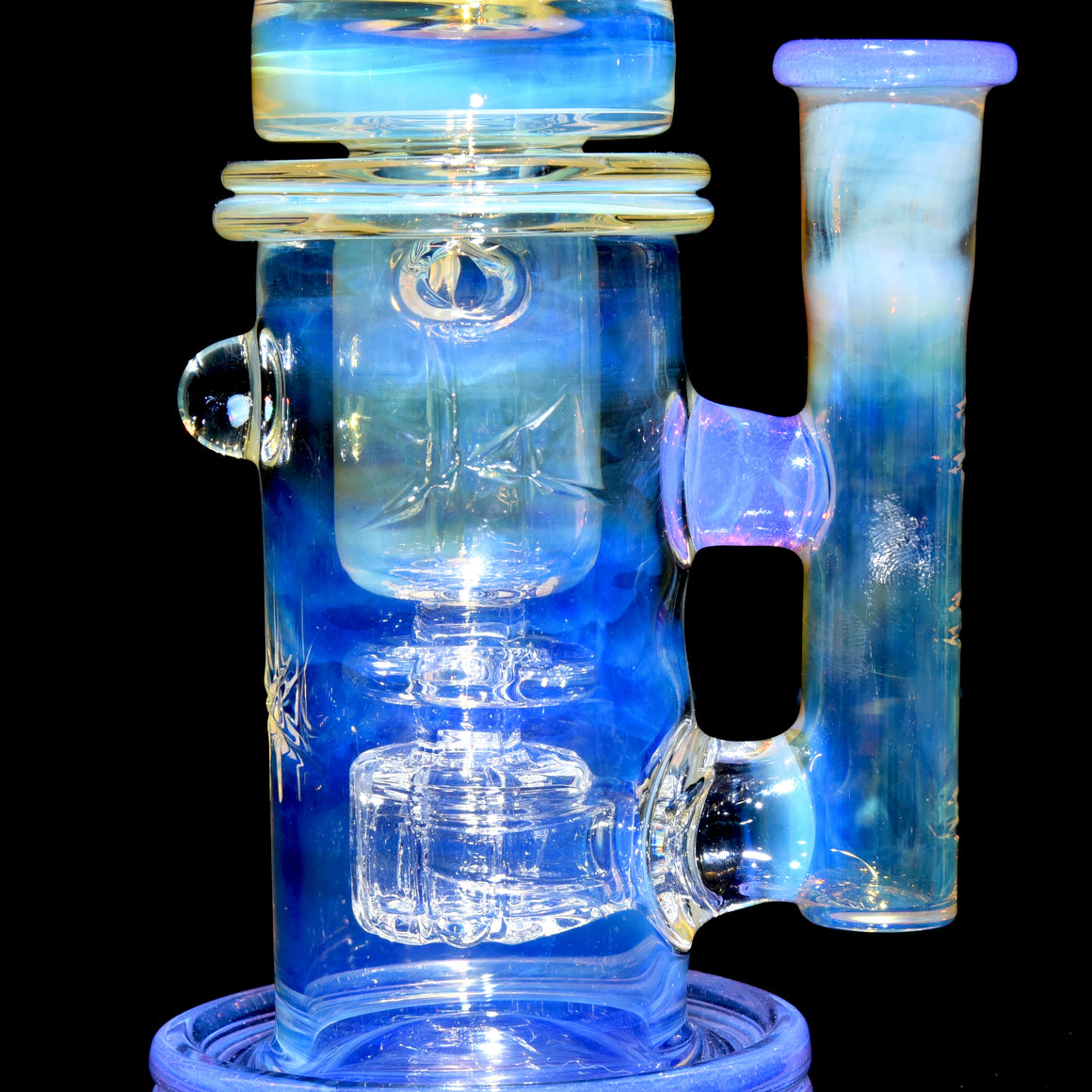 Fumed & Carved Incycler w/ Slitted Perc - Pink Slyme - 14mm Female