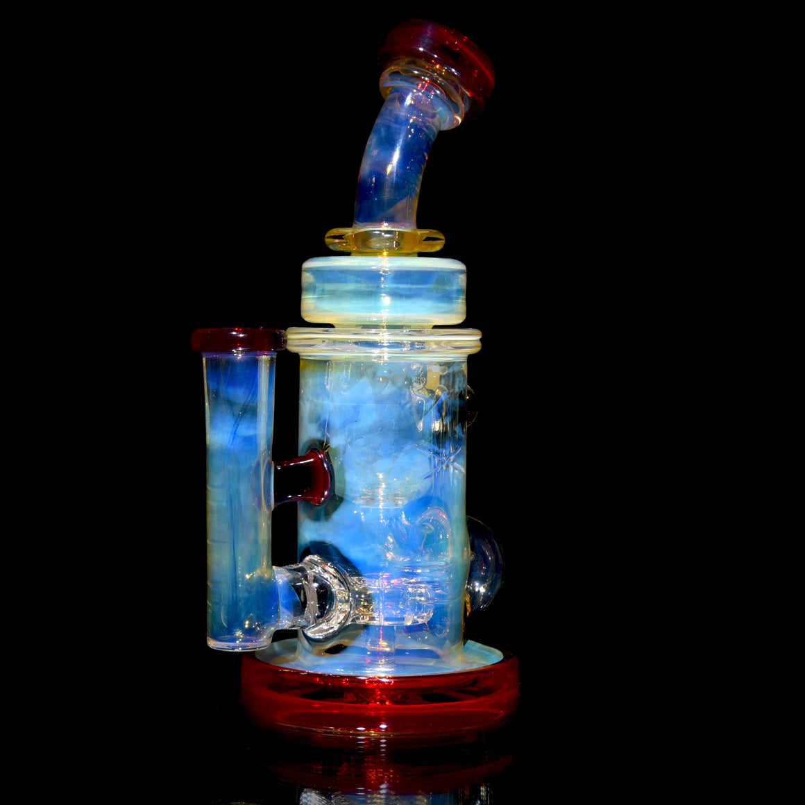 Fumed & Carved Klein Recycler w/ Gridded Perc - Pomegranate - 14mm Female