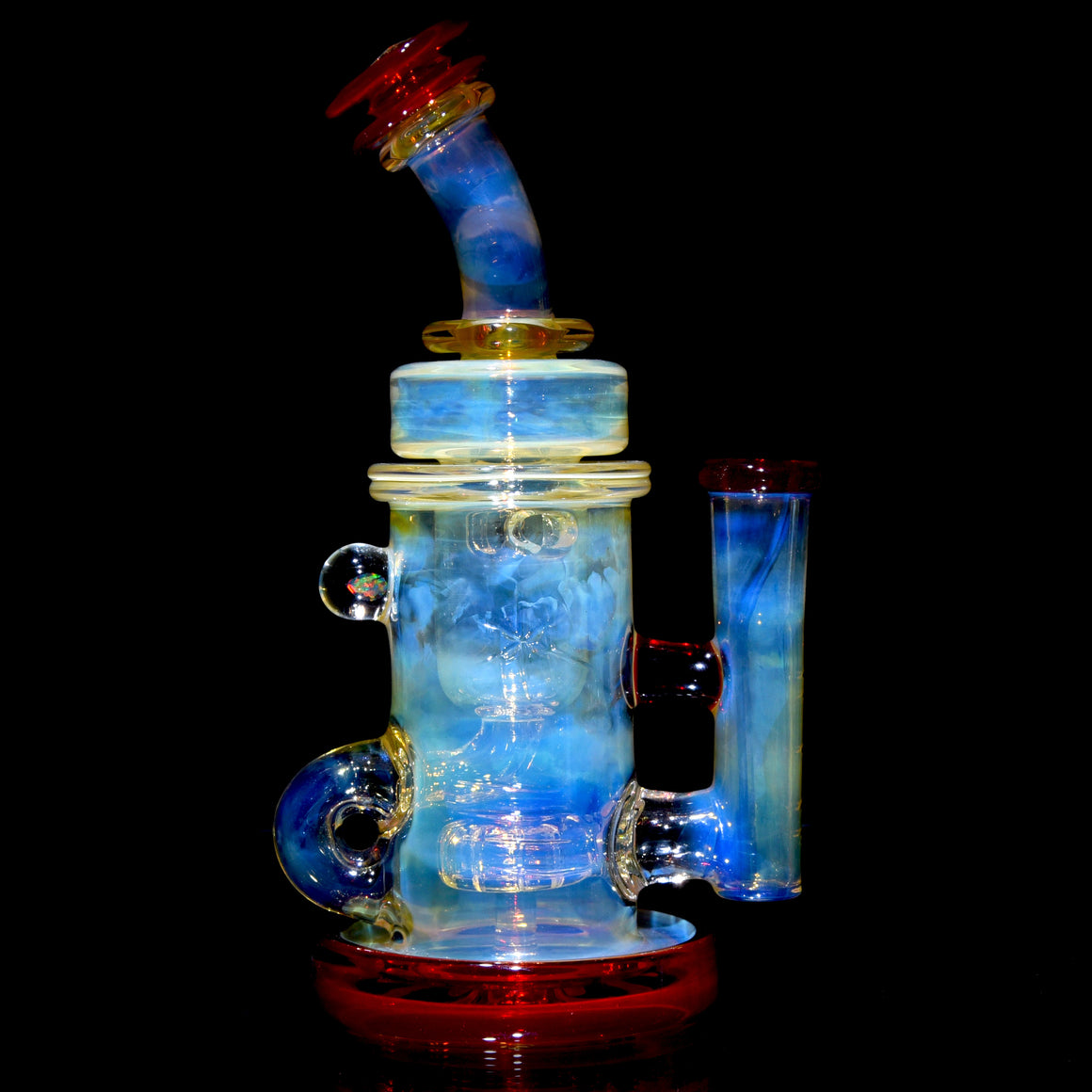 Fumed & Carved Klein Recycler w/ Gridded Perc - Pomegranate - 14mm Female