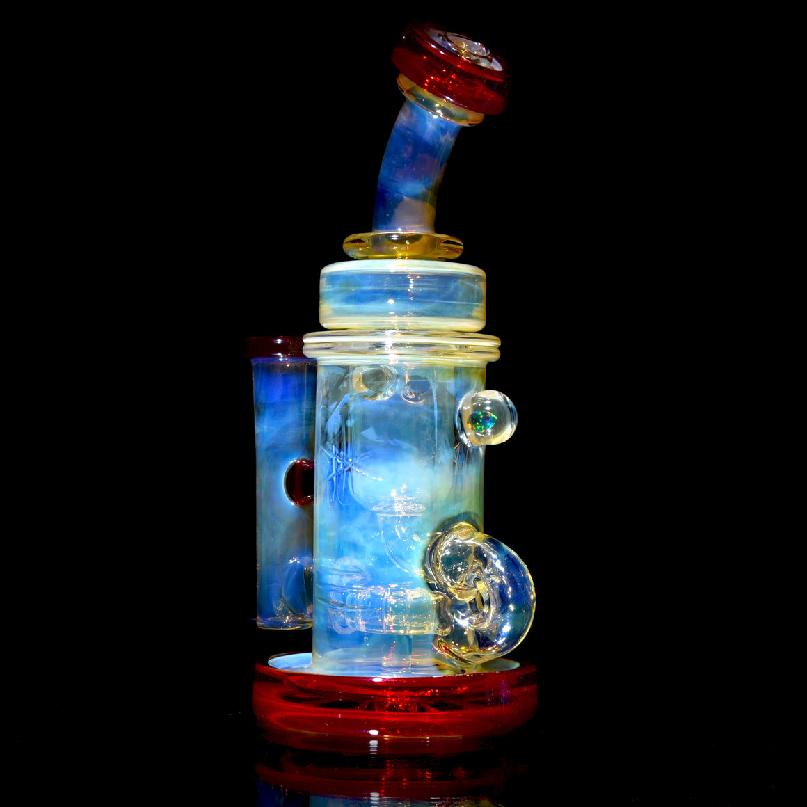 Fumed & Carved Klein Recycler w/ Gridded Perc - Pomegranate - 14mm Female