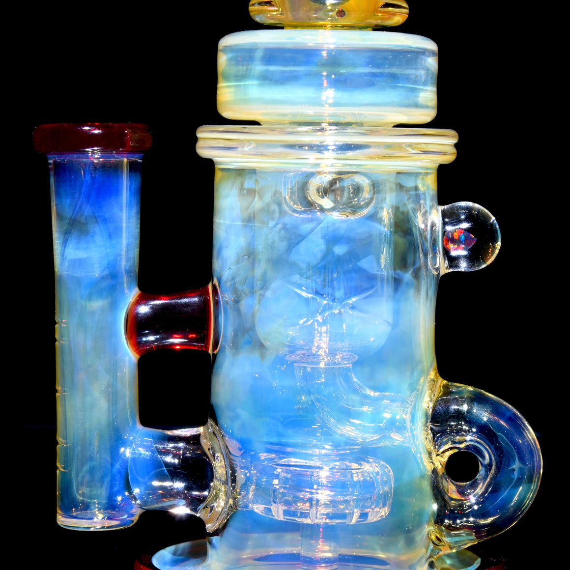 Fumed & Carved Klein Recycler w/ Gridded Perc - Pomegranate - 14mm Female
